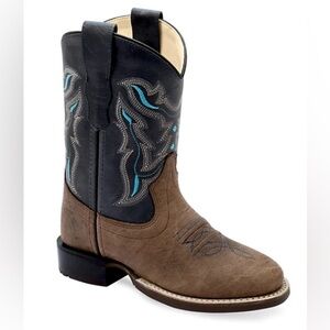 Old West Boys' Broad Round Toe Pull On Boots, BRC2015 Size 2.0-D